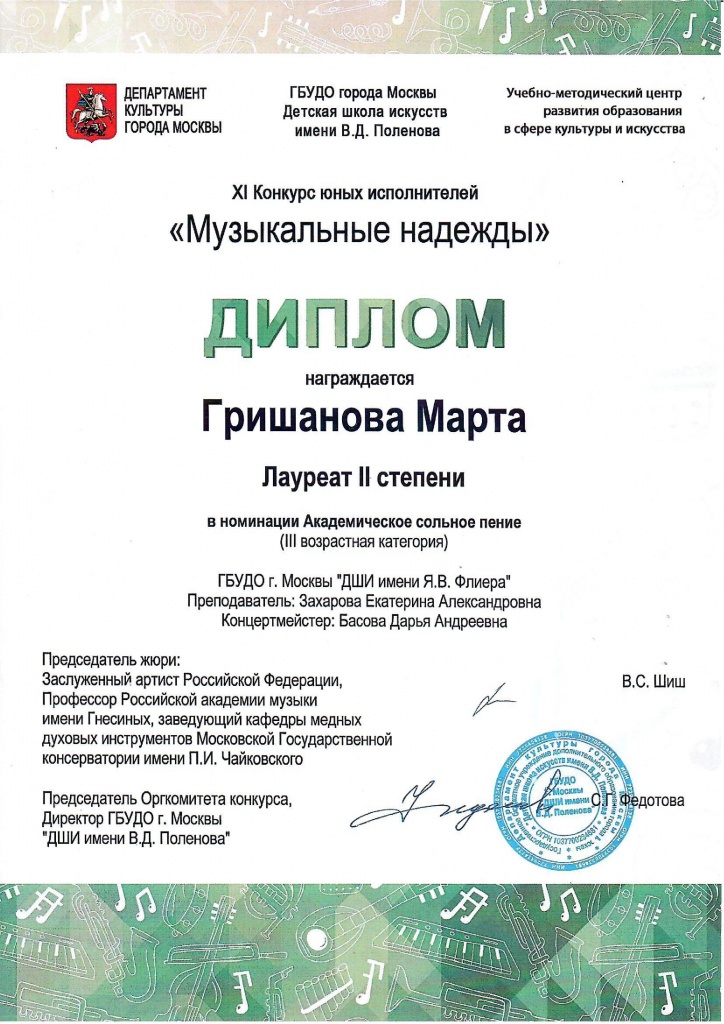 Диплом Гришанова Музыкальные надежды